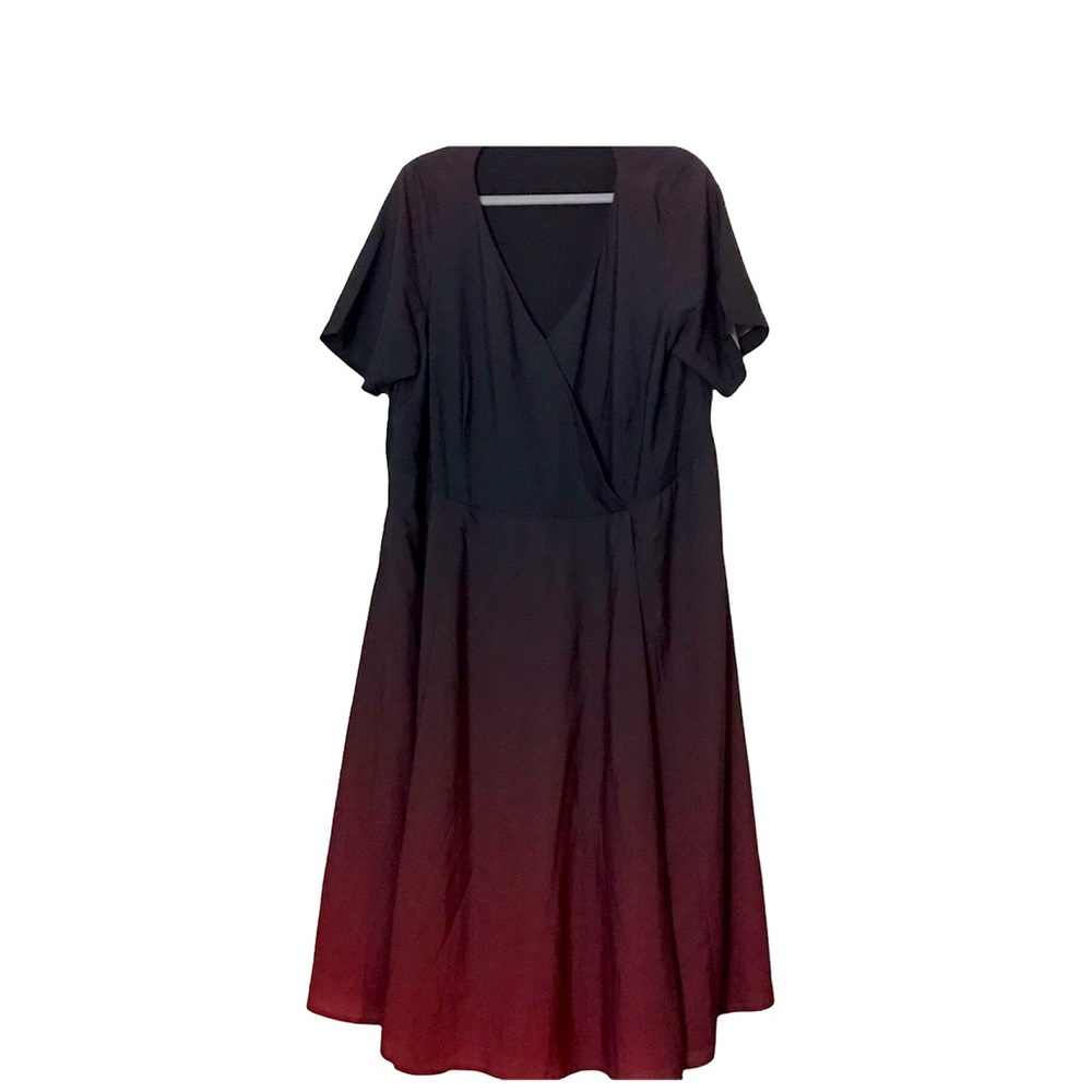3X Plus Size Eshakti Faux Wrap Ombré Black and Red Dress (tag removed)